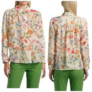 Summertime Portofino Floral Silk Cotton Button Up Blouse Large